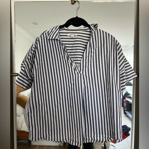 Madewell striped oversized button up, tie in the back for a cropped look